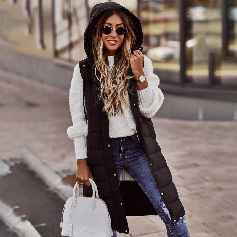 Florence - Women's Long Hooded Stepp Puffer Vest for Spring