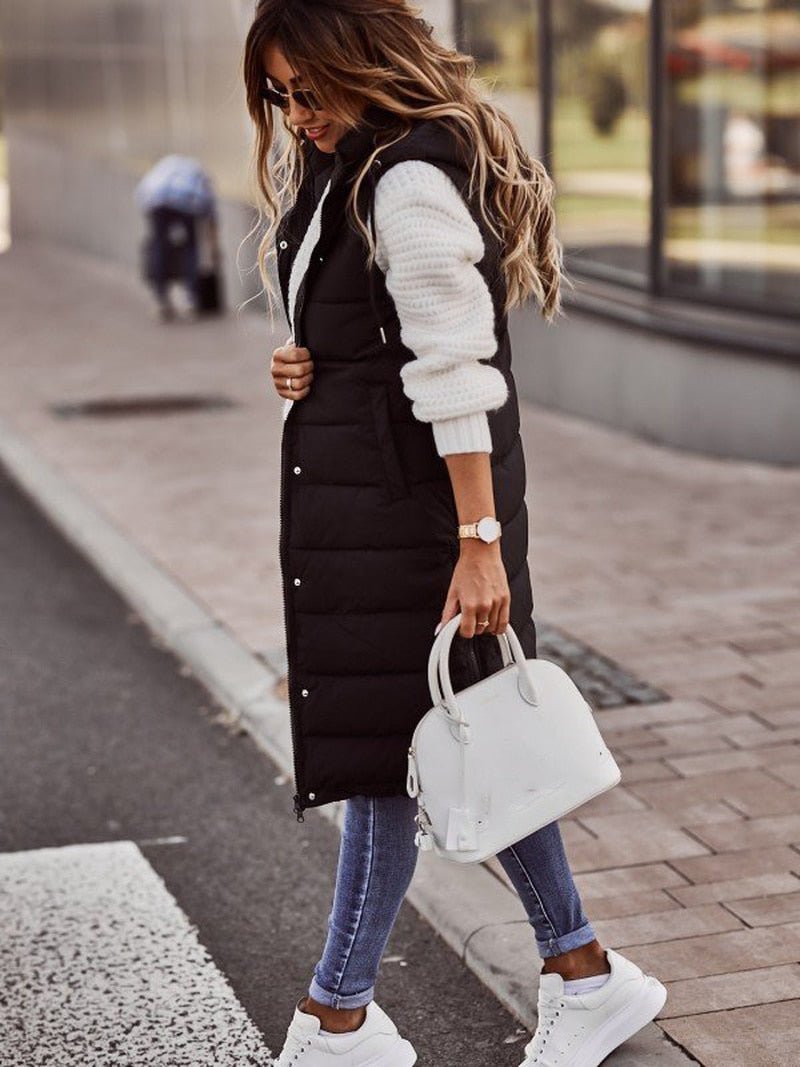 Florence - Women's Long Hooded Stepp Puffer Vest for Spring