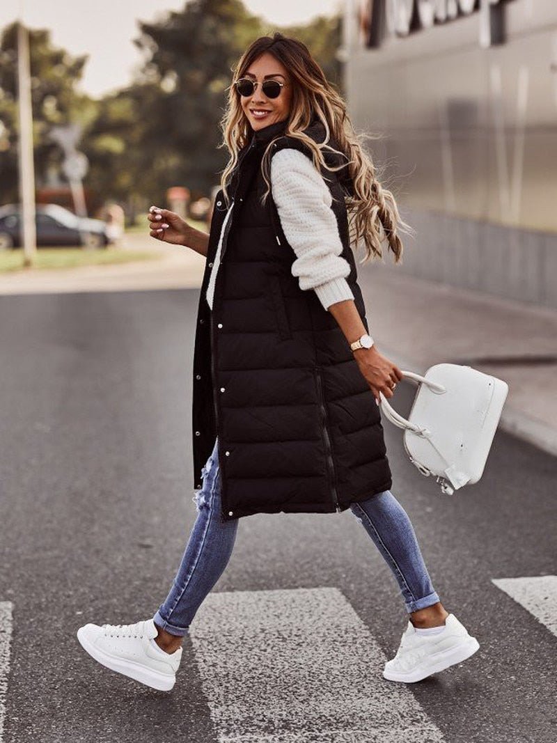 Florence - Women's Long Hooded Stepp Puffer Vest for Spring