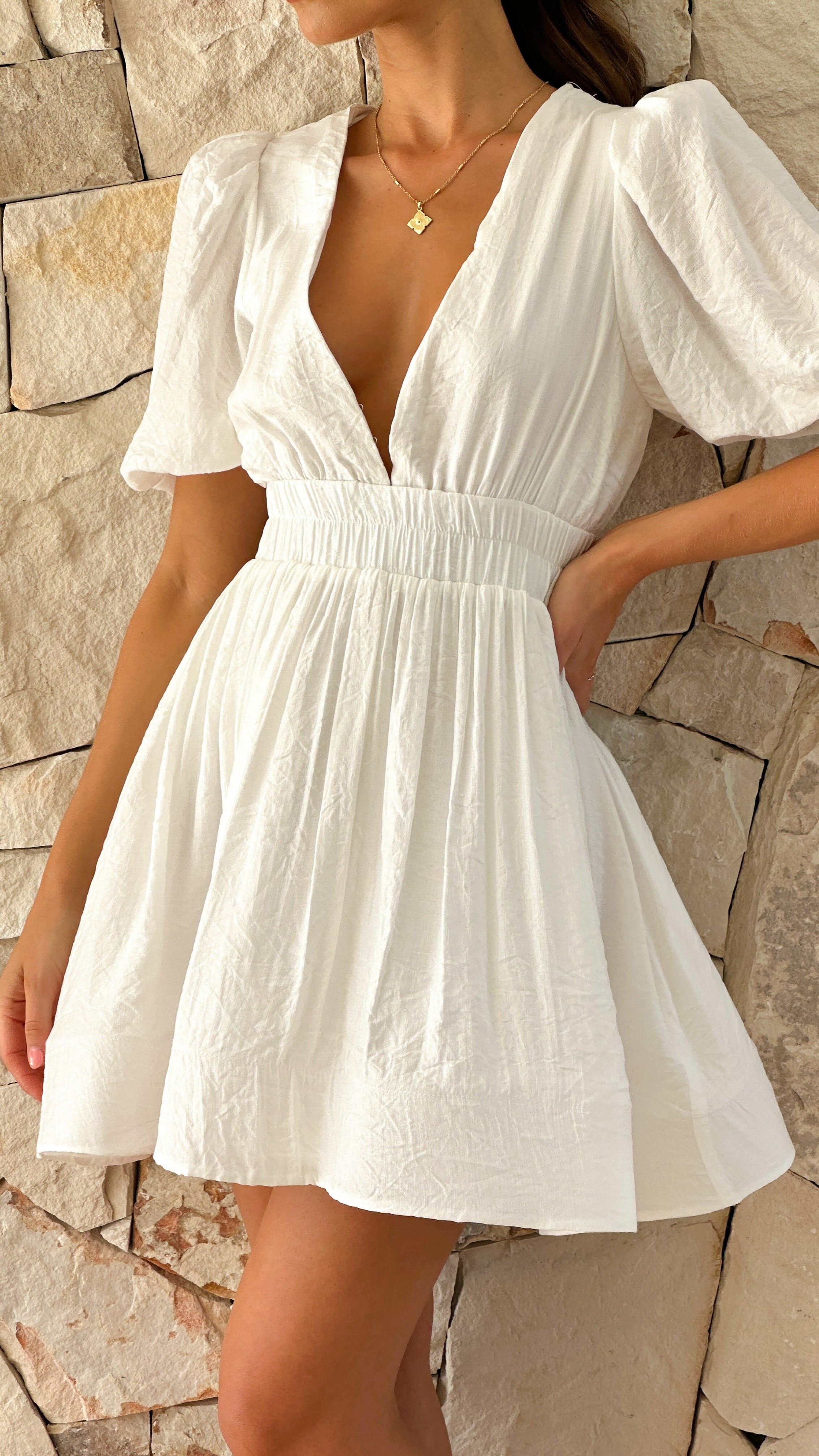Carolyn - Women's Spring-Mini Dress with Puff Sleeves