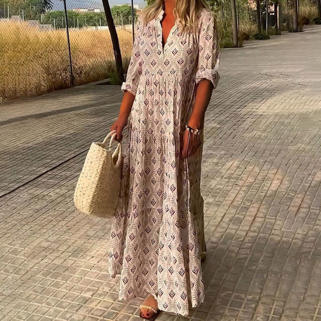 Abigail - Women's Long Sleeve Summer Boho Print Dress