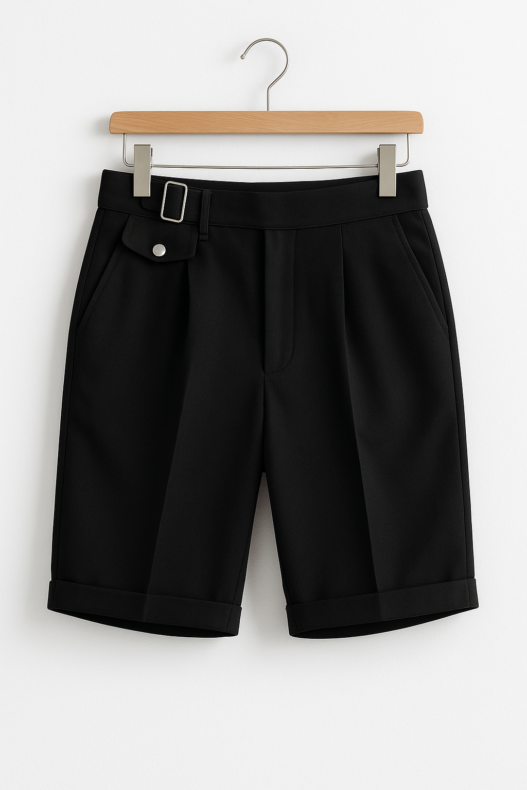 Logan - Men's Pleated Tailored Shorts with Side Buckles