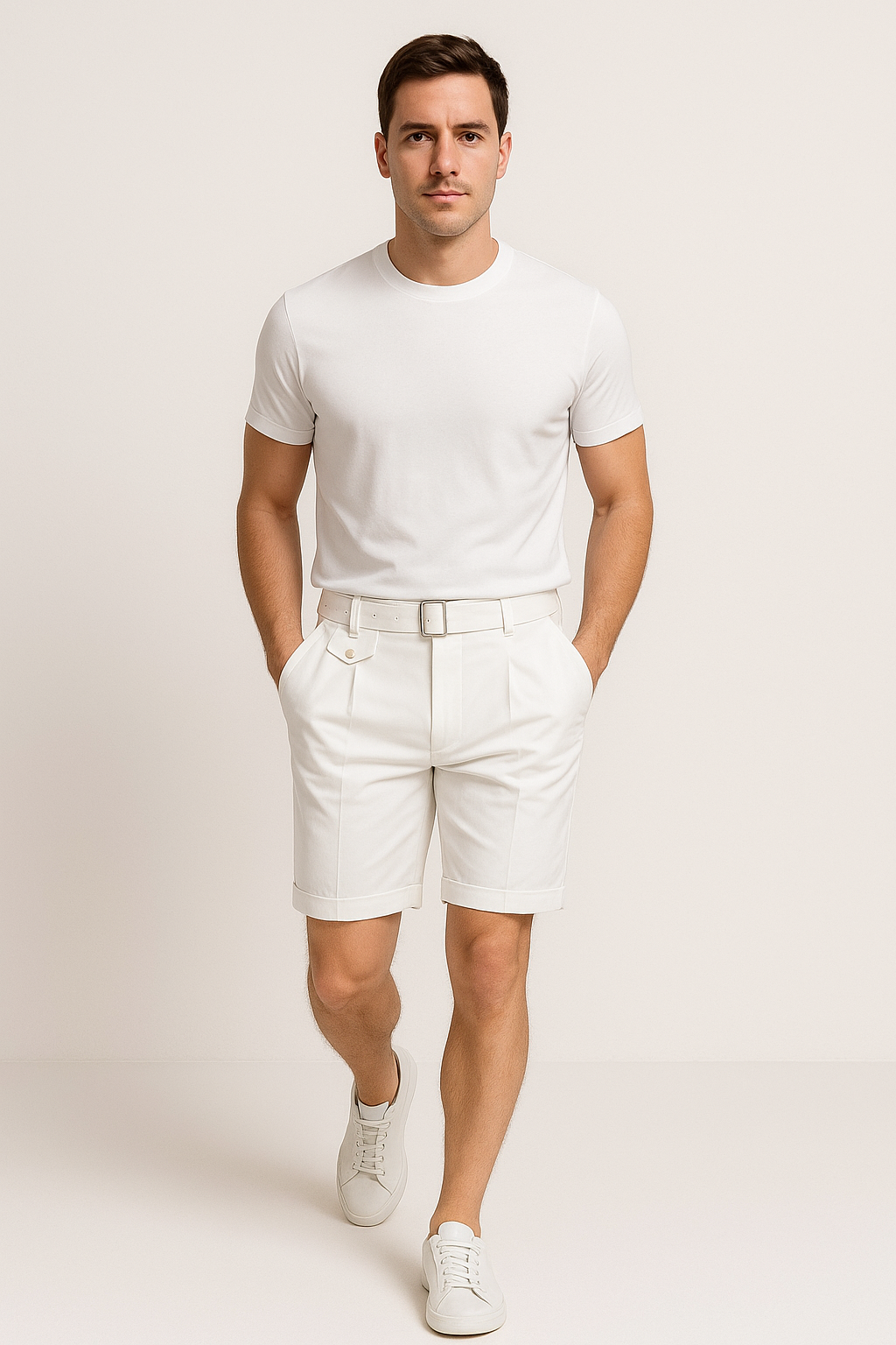Logan - Men's Pleated Tailored Shorts with Side Buckles