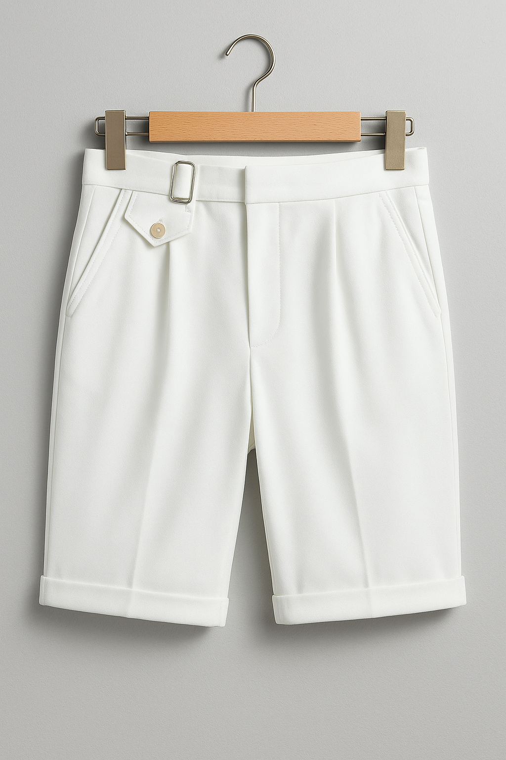 Logan - Men's Pleated Tailored Shorts with Side Buckles