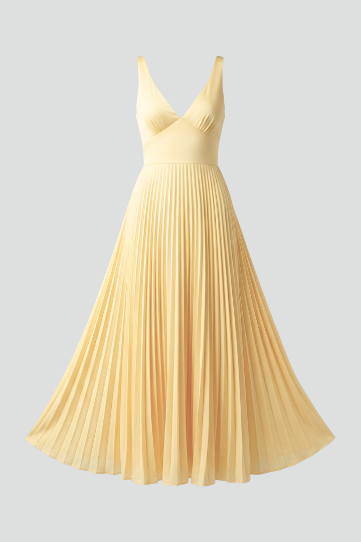 Nicola - Women's V-Neck Maxi Dress with pleated Skirt