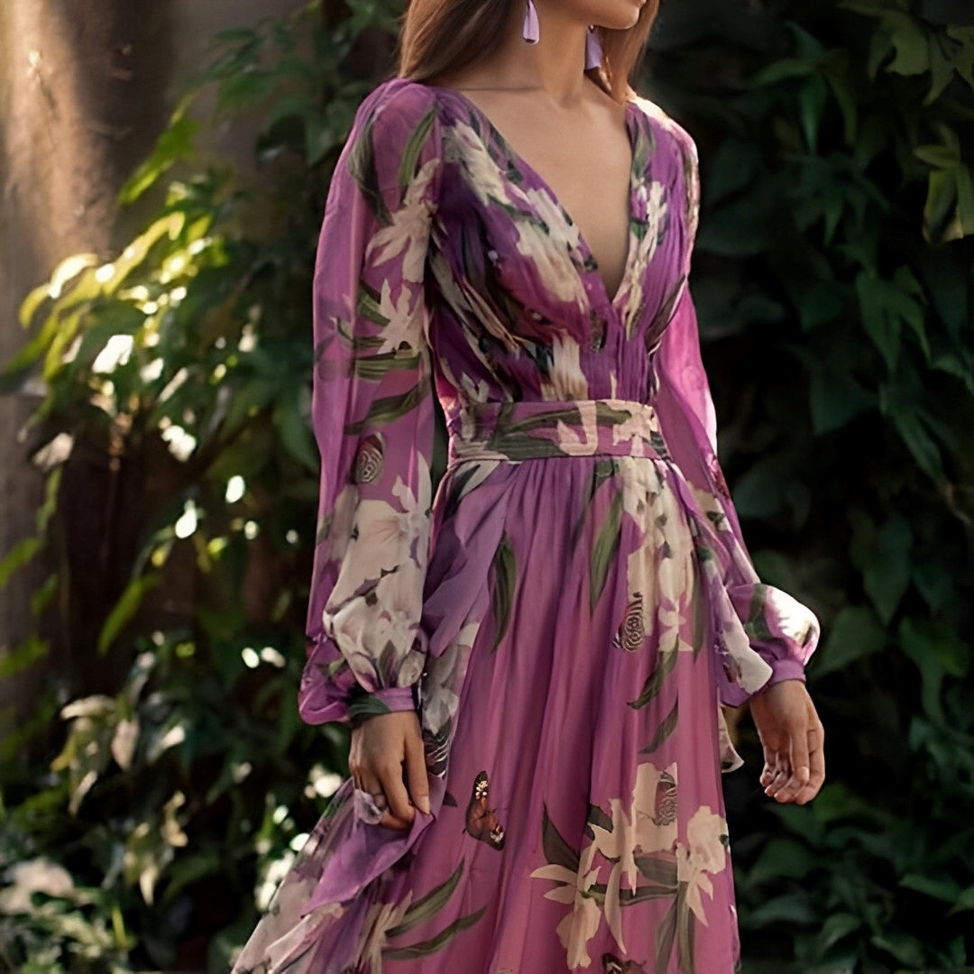 Natalie - Women's Comfortable Floral V-Neck Maxi Dress