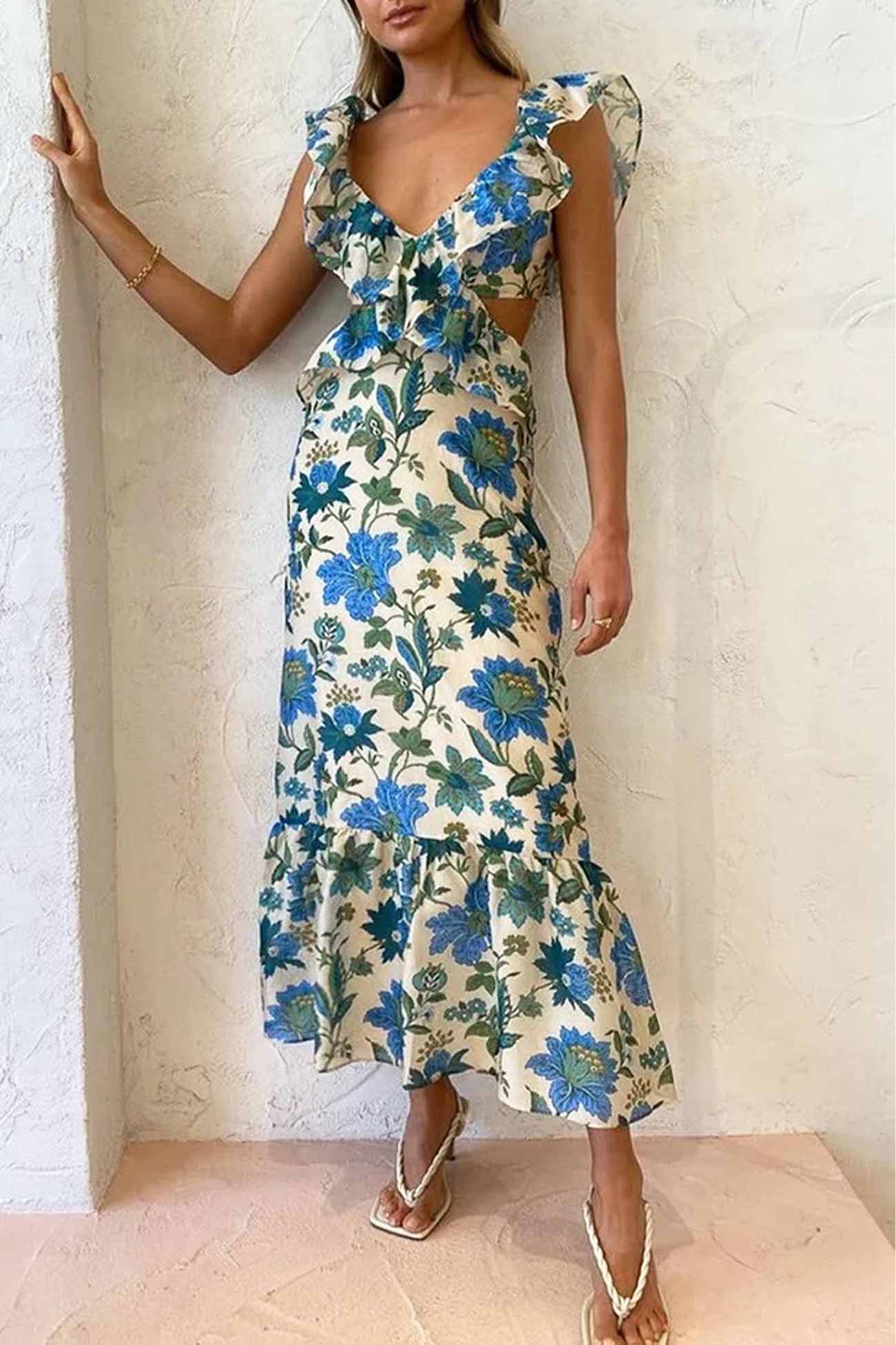 Abigail - Women's Floral Elegant Ruffle Maxi Dress