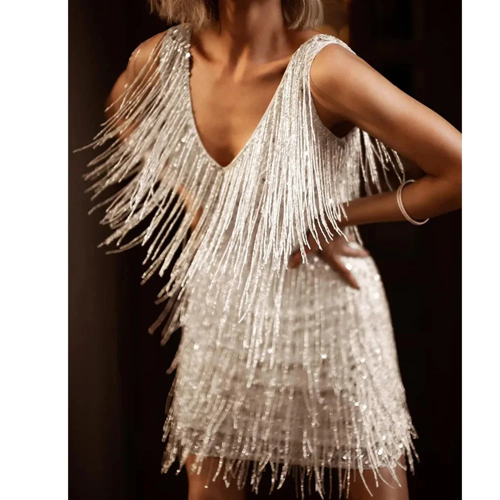 Olivia - Women's Glittery Fransen-Party-Mini Dress