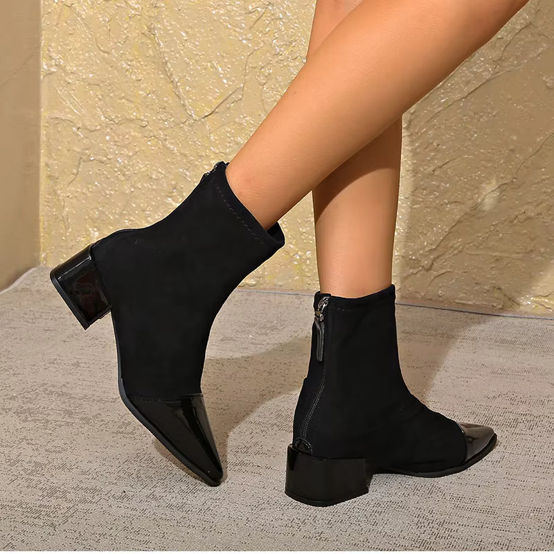 Megan - Women's Spring Ankle Boots with Block Heel