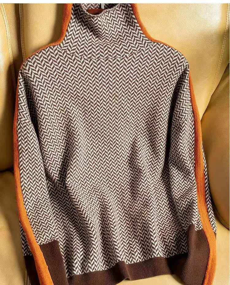 Lily - Women's Luxury Herringbone Turtleneck Sweater
