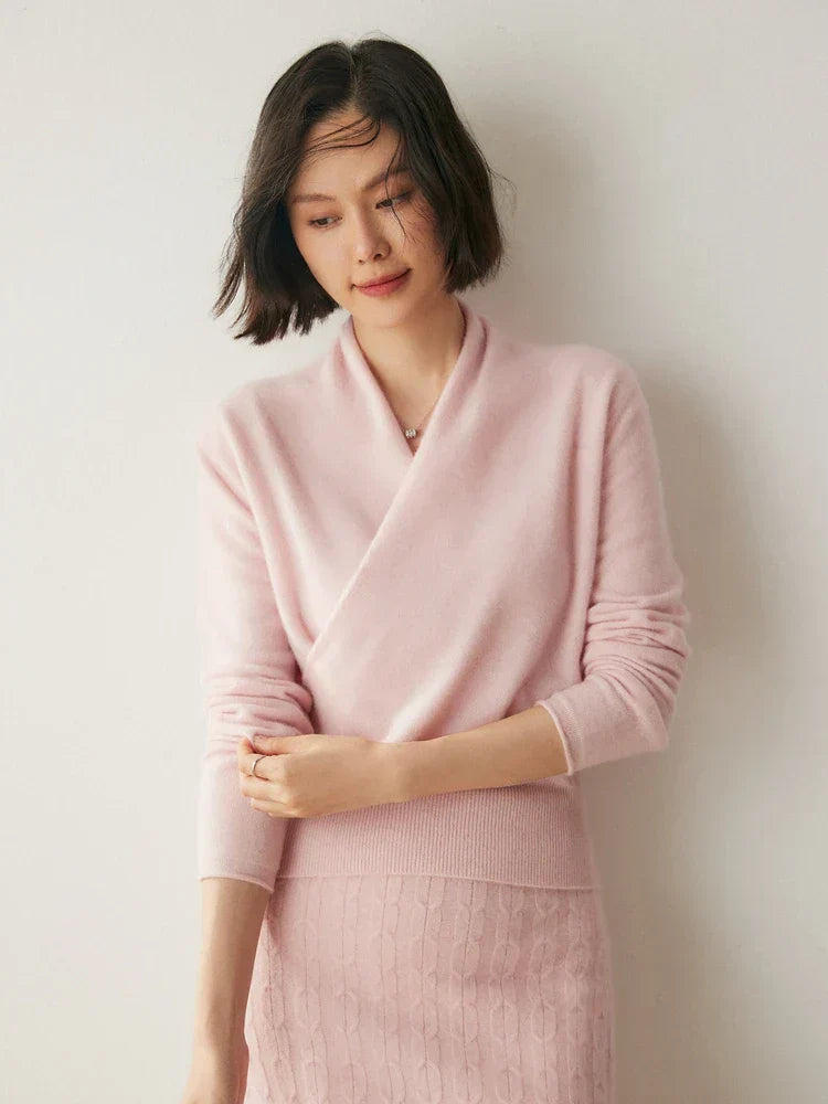 Sandra - Women's Elegant Wrap Sweater with Crossover Design