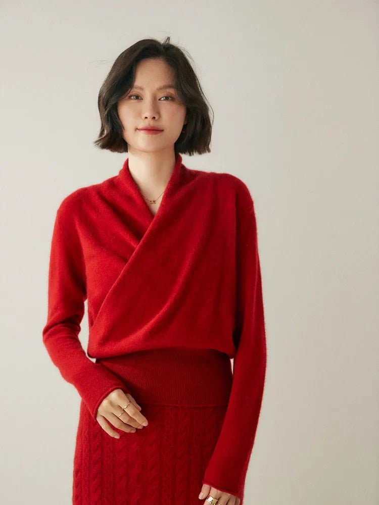 Sandra - Women's Elegant Wrap Sweater with Crossover Design