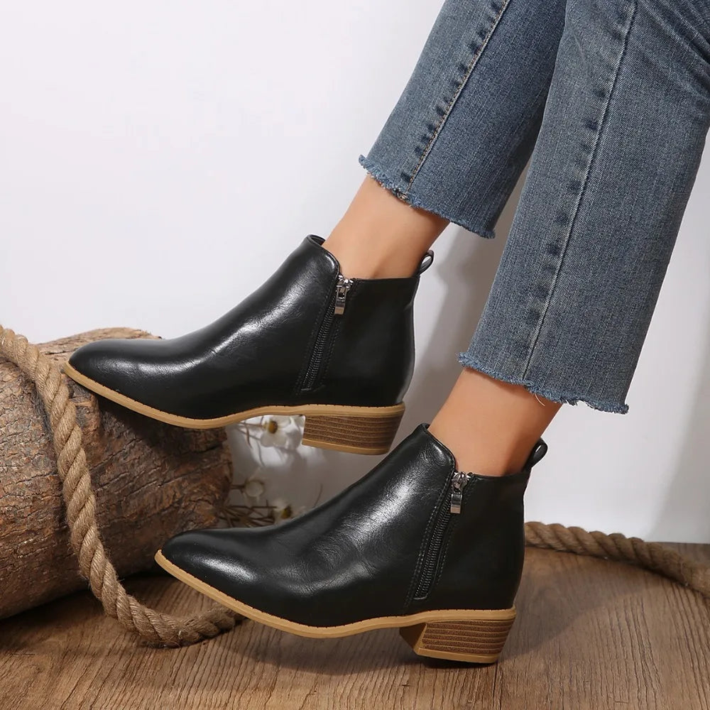 Carolyn - Women's Spring Casual Ankle Boots with Side Zip