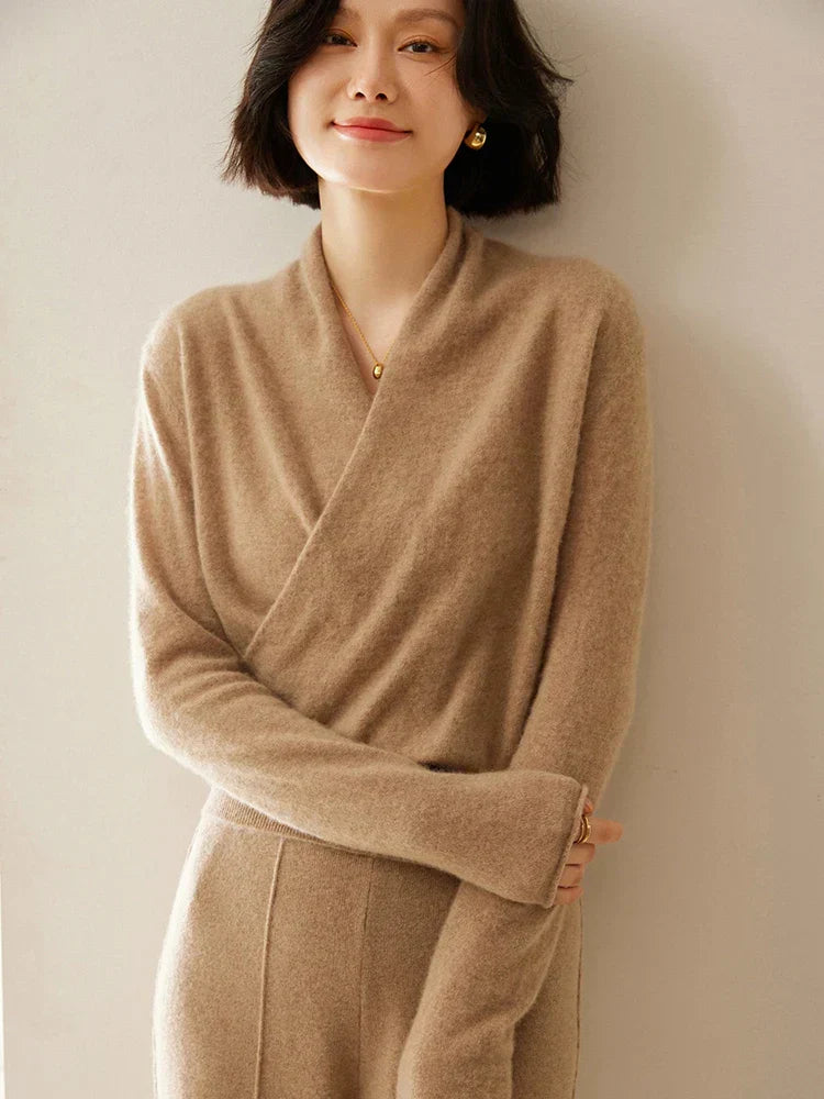 Sandra - Women's Elegant Wrap Sweater with Crossover Design