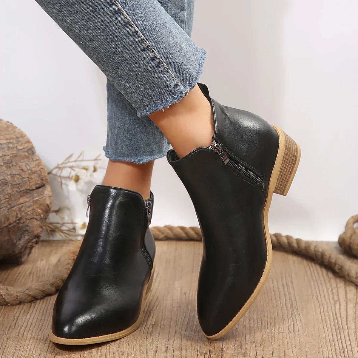 Carolyn - Women's Spring Casual Ankle Boots with Side Zip