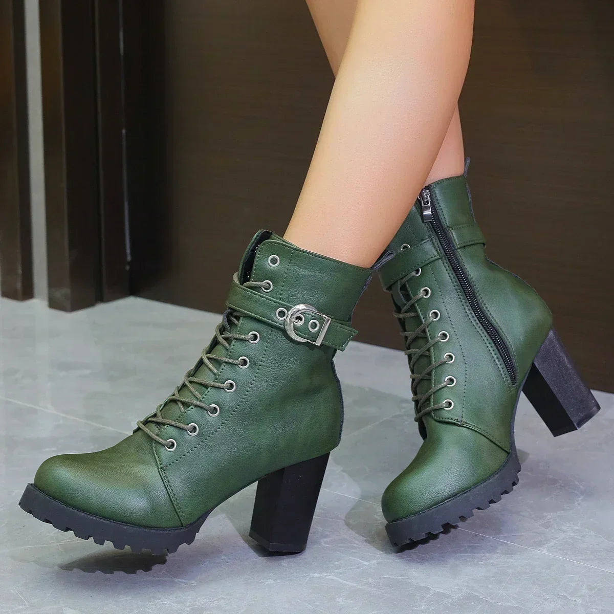 Alice - Women's Lace-Up Ankle Boots with Schnallendetail
