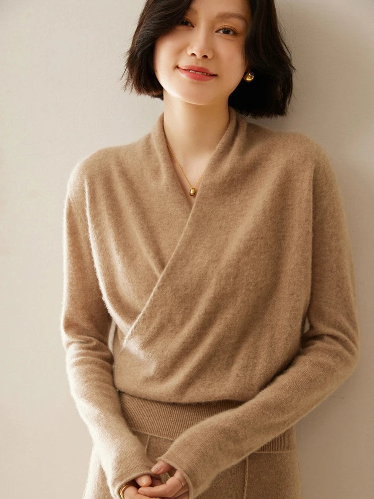 Sandra - Women's Elegant Wrap Sweater with Crossover Design
