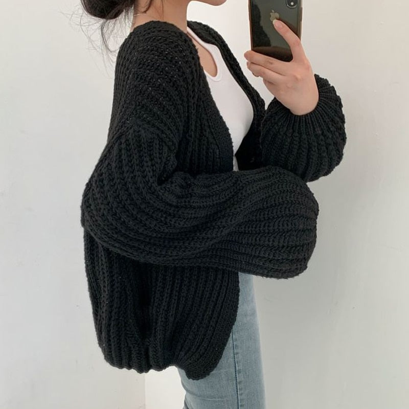 Emily - Women's Casual-Cardigan with grobem Knit and open Front