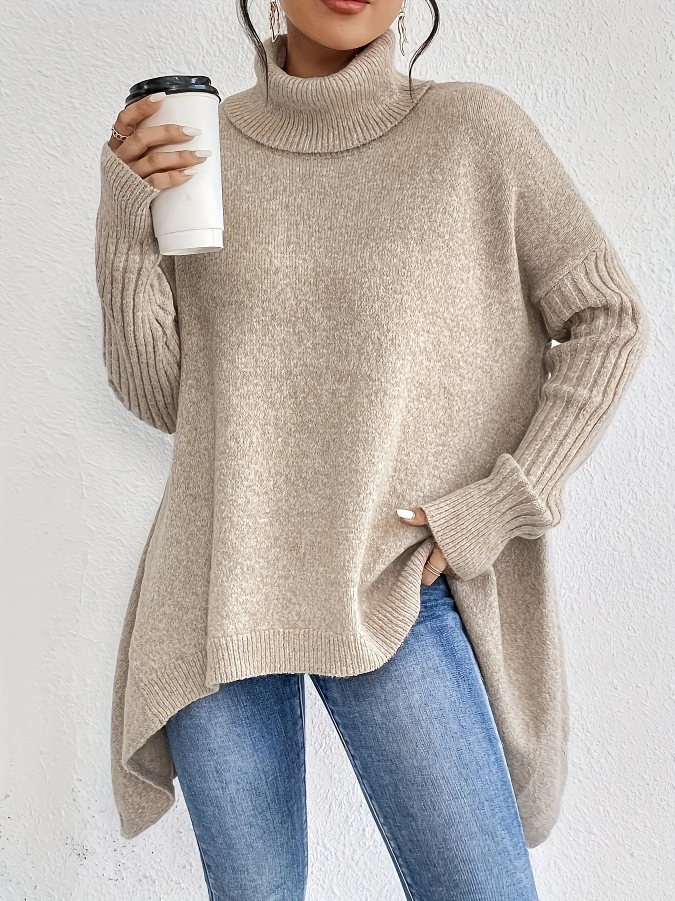 Naomi - Women's Cosy Oversized Spring Sweater with high Collar