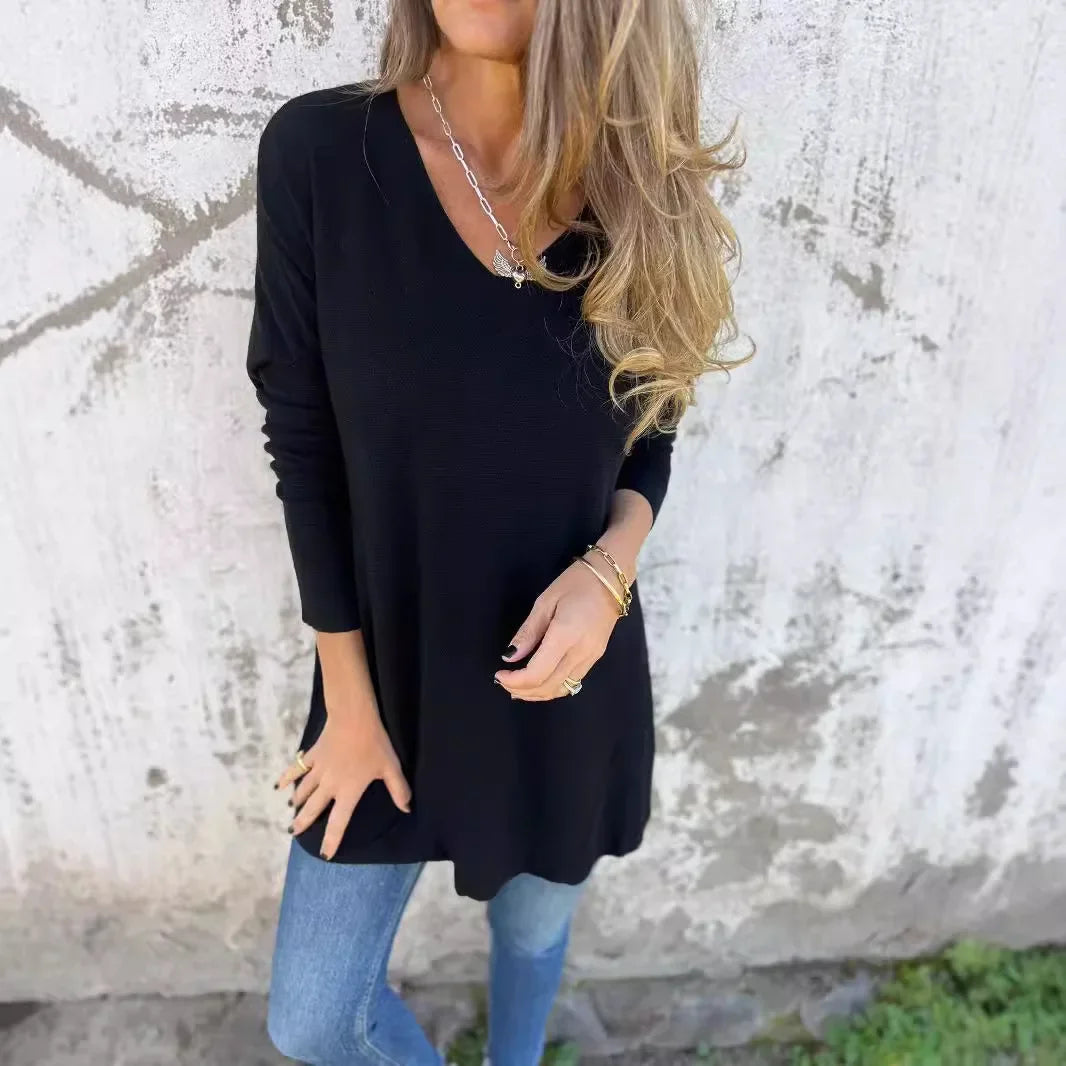 Phoebe - Women's Cosy Autumn-Top with V-Neck and langer Fit