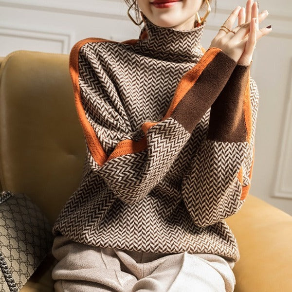 Lily - Women's Luxury Herringbone Turtleneck Sweater