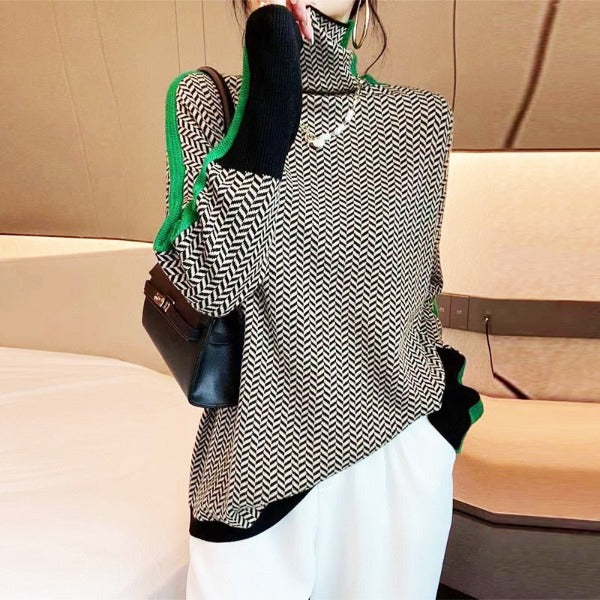 Lily - Women's Luxury Herringbone Turtleneck Sweater