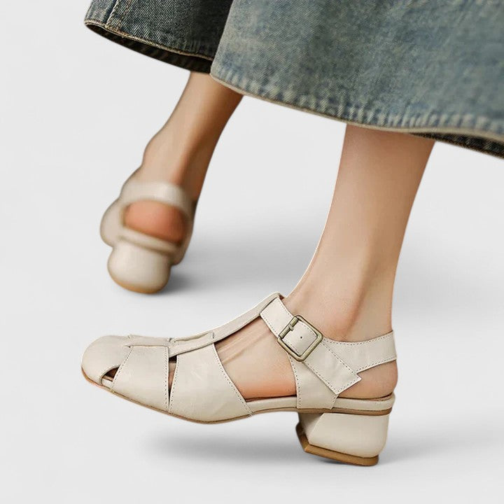 Florence - Women's Vintage-Sandals with Peeptoe and Block Heel