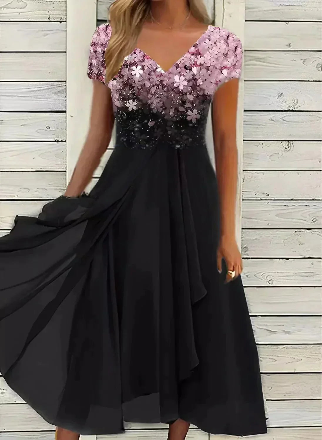Winifred - Women's Flowing Floral-Formkleid with kurzen Sleeves