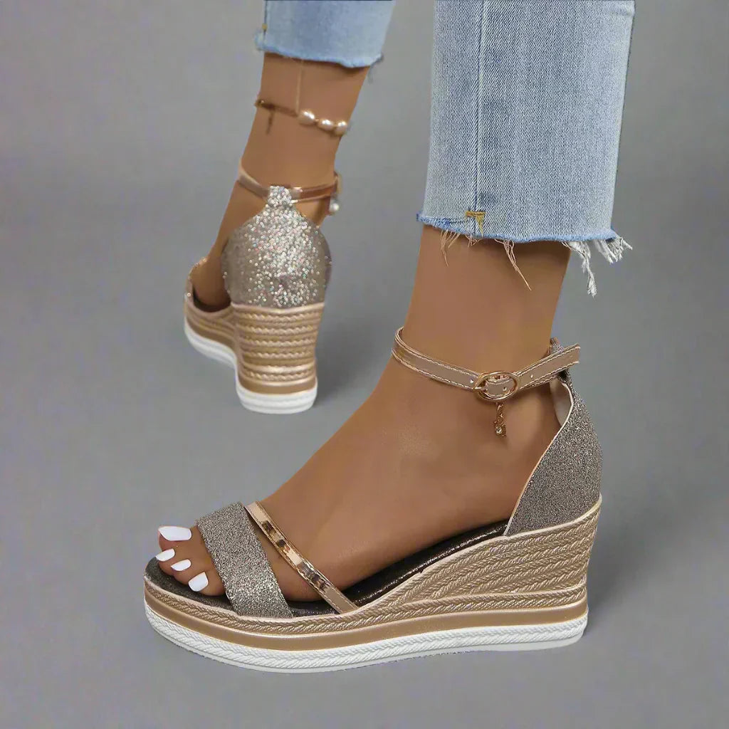 Amber - Women's Plateau Wedge Heel Sandals with Open Zehenpartie