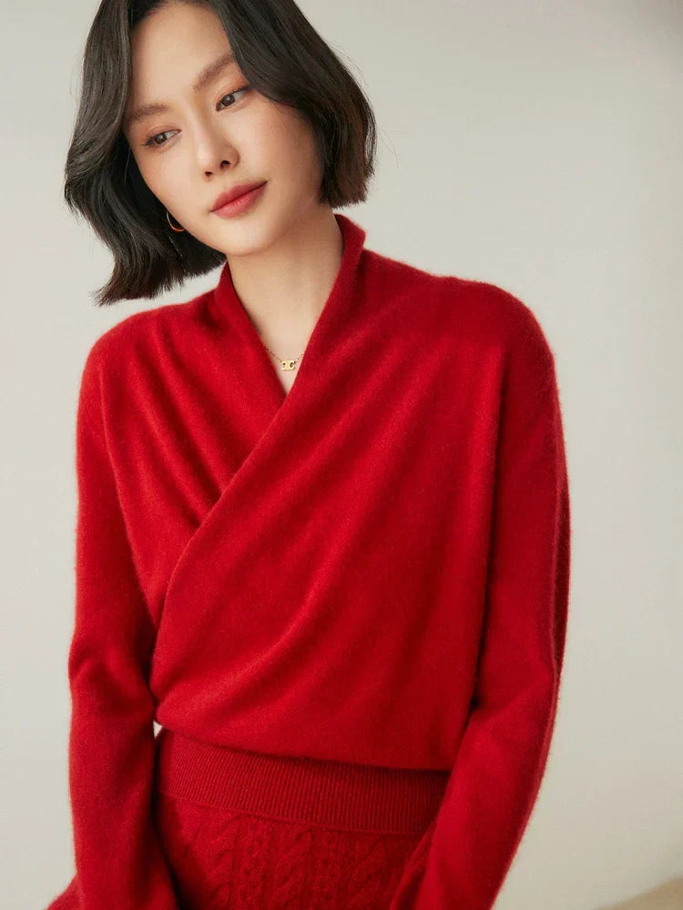 Sandra - Women's Elegant Wrap Sweater with Crossover Design
