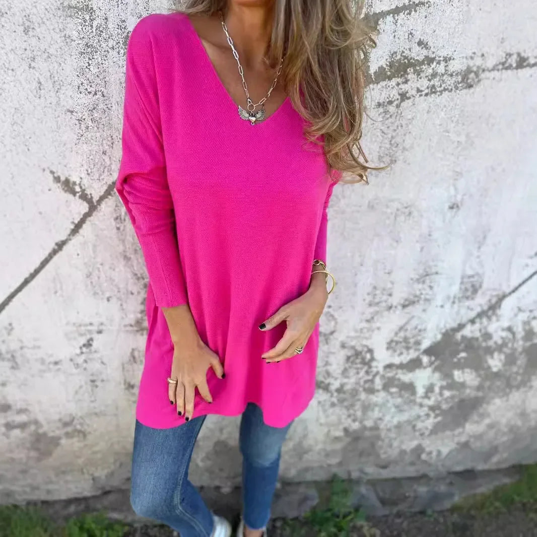 Phoebe - Women's Cosy Autumn-Top with V-Neck and langer Fit