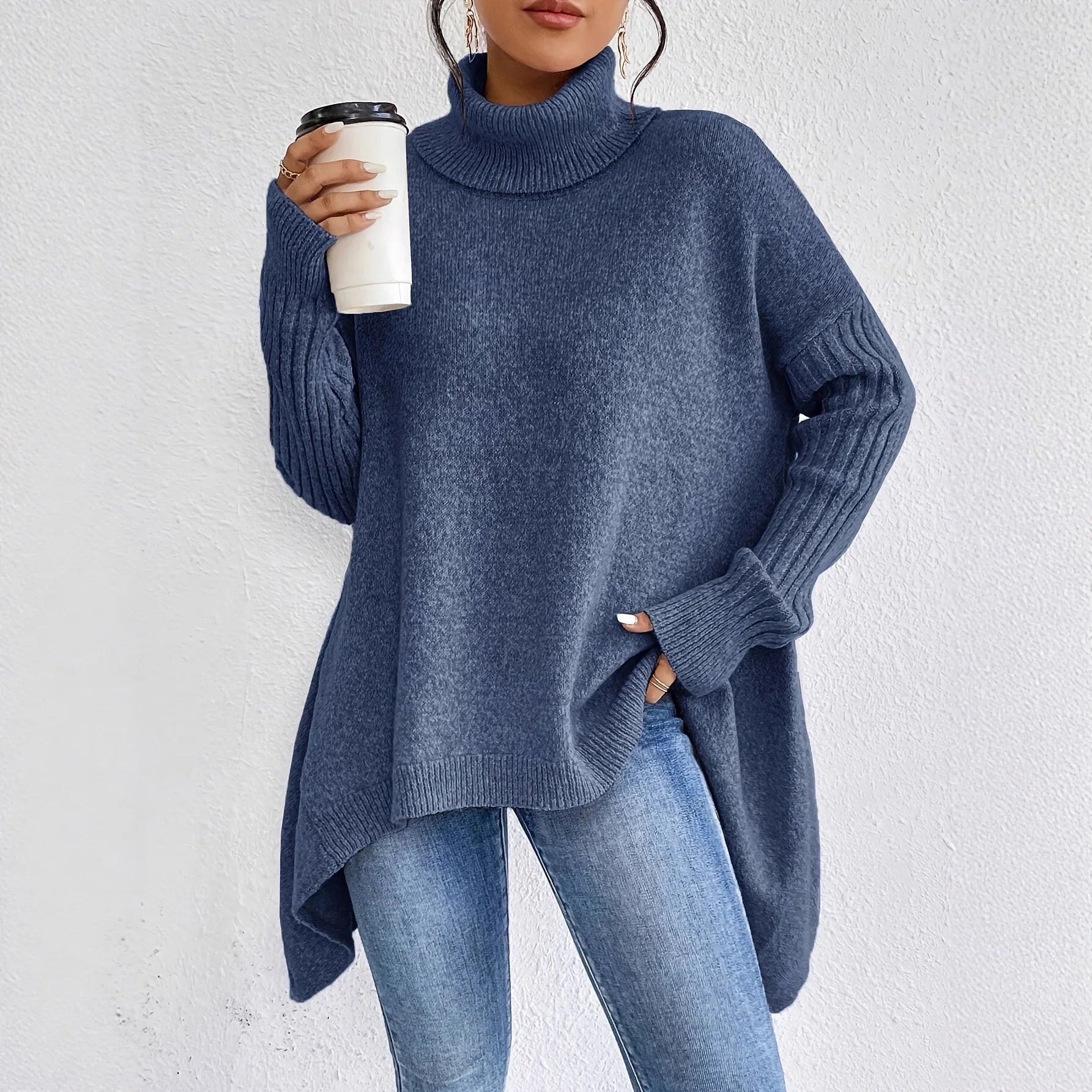 Naomi - Women's Cosy Oversized Spring Sweater with high Collar