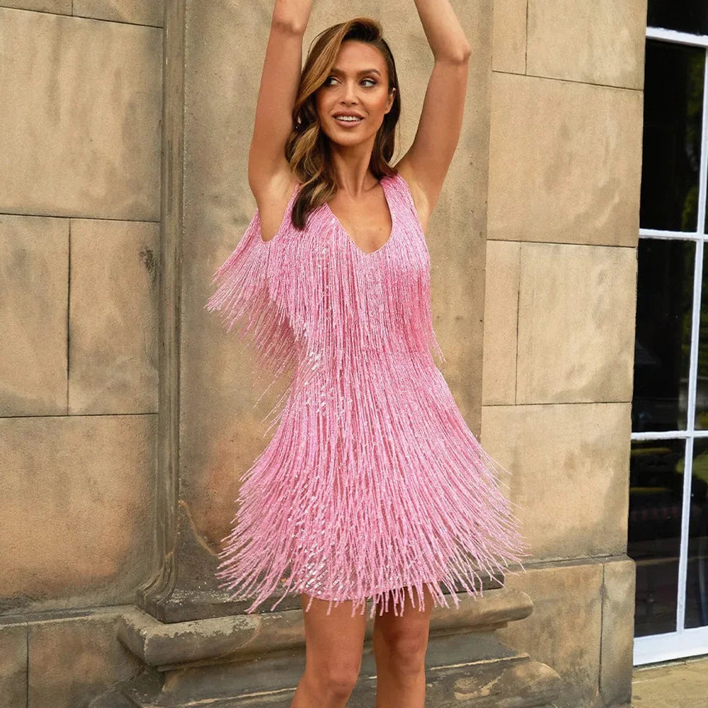 Olivia - Women's Glittery Fransen-Party-Mini Dress
