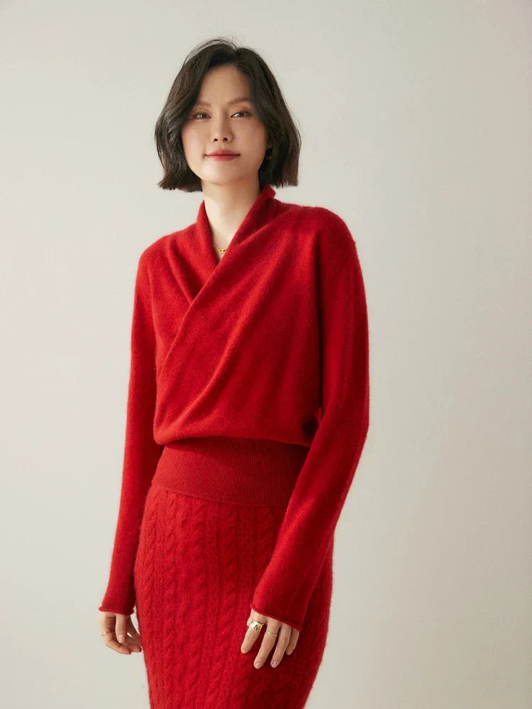 Sandra - Women's Elegant Wrap Sweater with Crossover Design