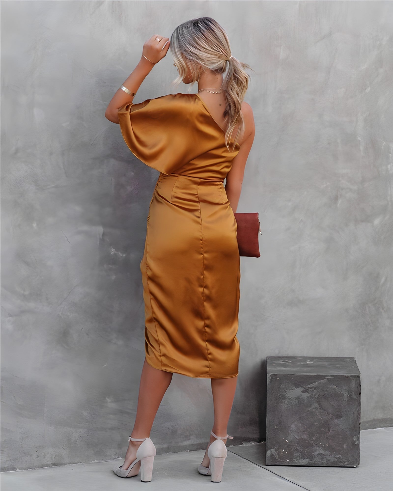 Valerie - Women's Modern Midi Dress with asymmetric Sleeve