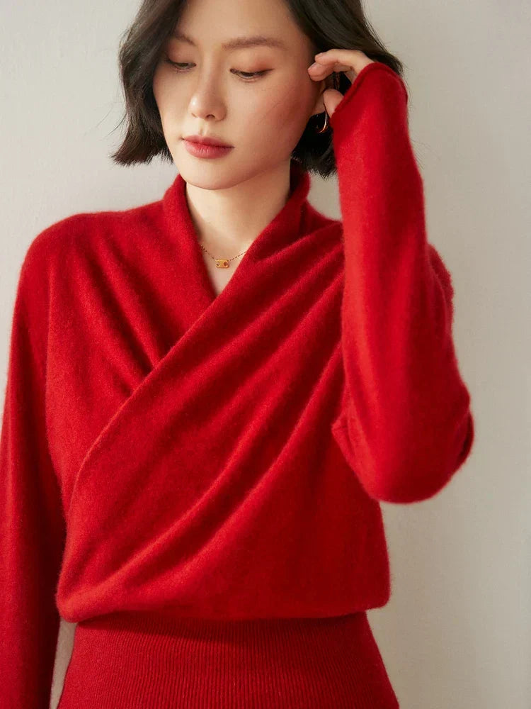 Sandra - Women's Elegant Wrap Sweater with Crossover Design