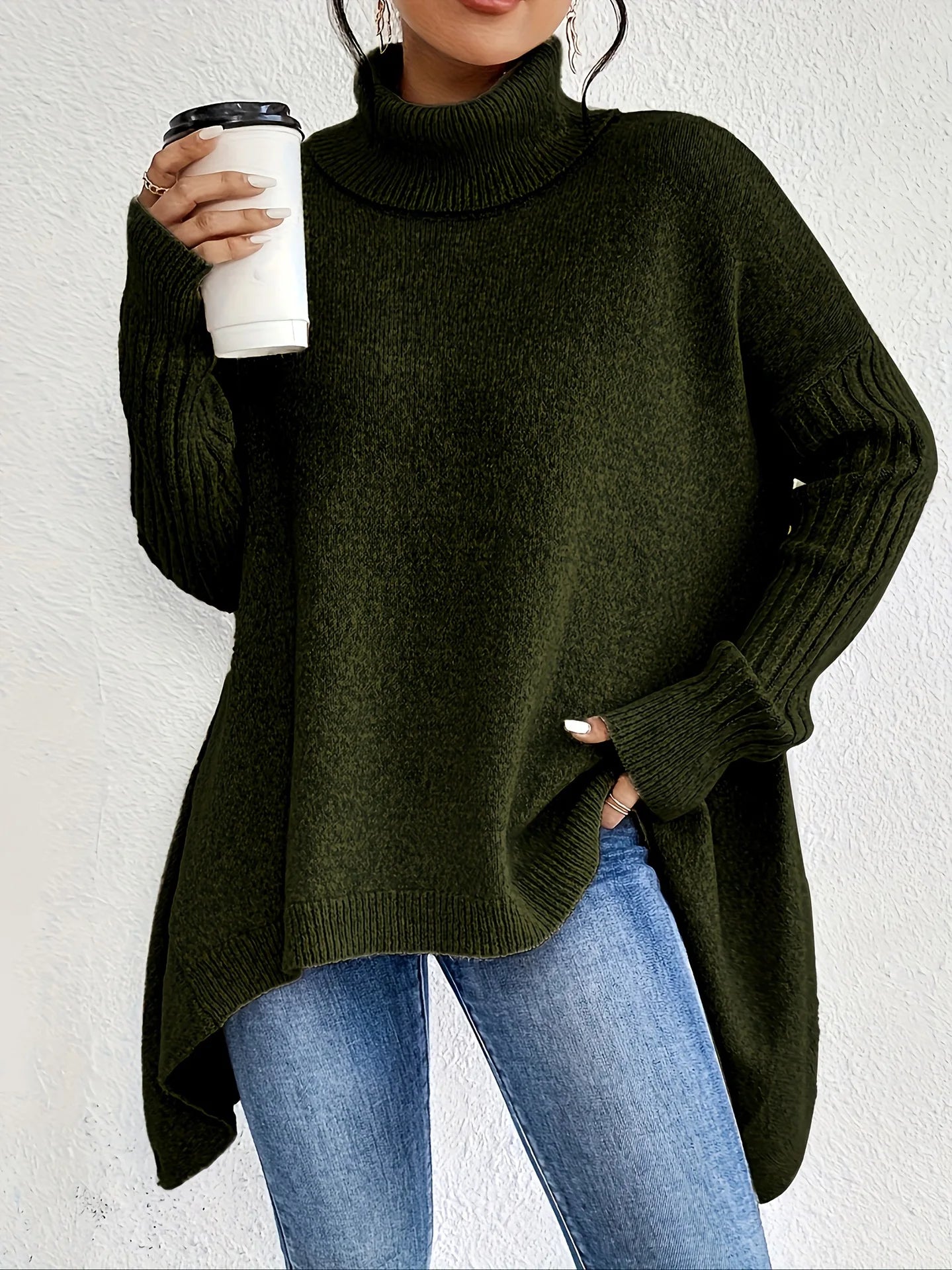 Naomi - Women's Cosy Oversized Spring Sweater with high Collar