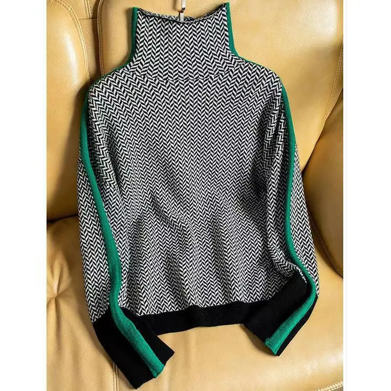 Lily - Women's Luxury Herringbone Turtleneck Sweater