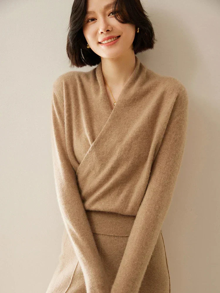 Sandra - Women's Elegant Wrap Sweater with Crossover Design