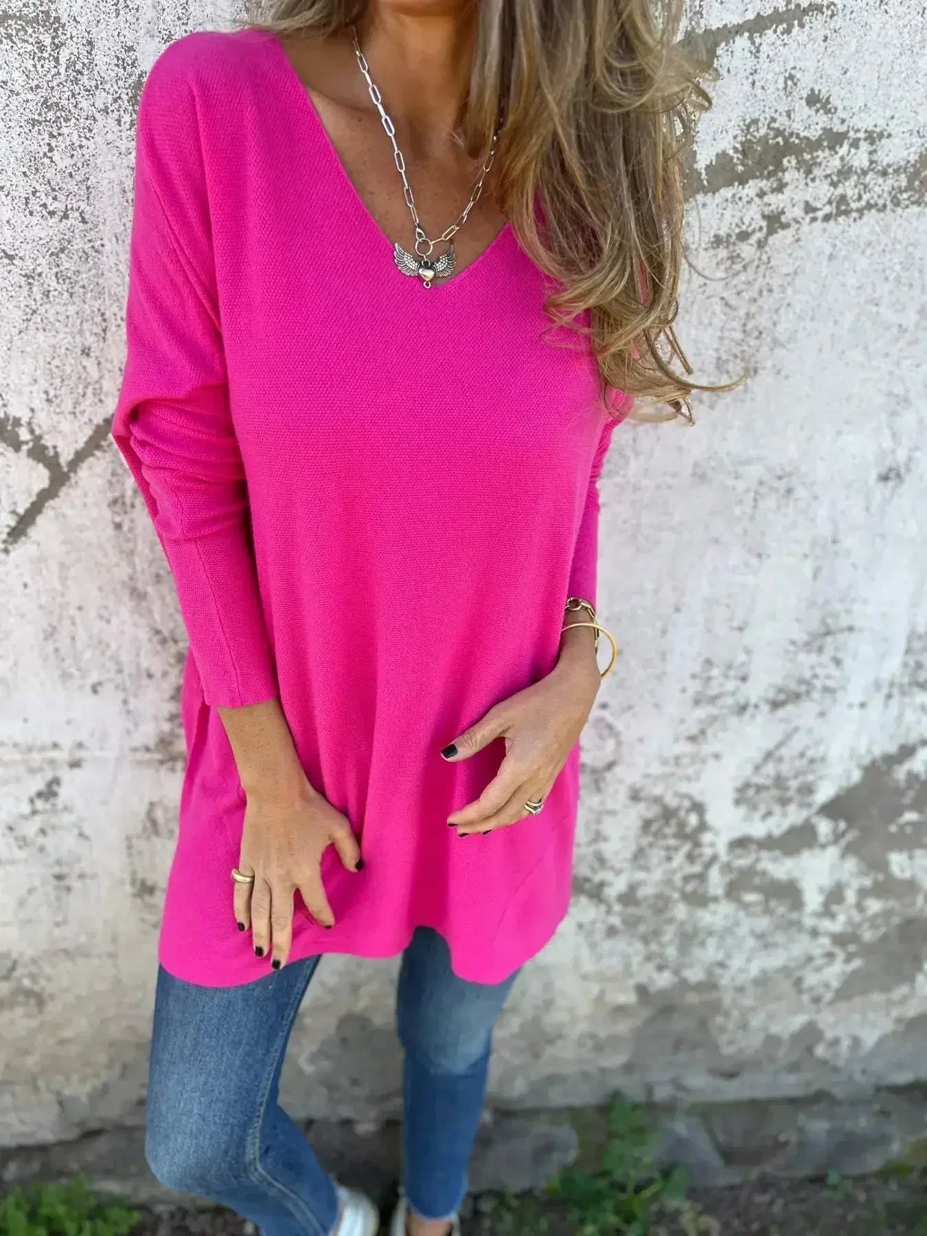 Phoebe - Women's Cosy Autumn-Top with V-Neck and langer Fit