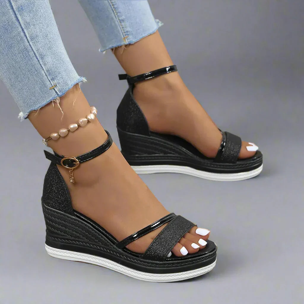 Amber - Women's Plateau Wedge Heel Sandals with Open Zehenpartie