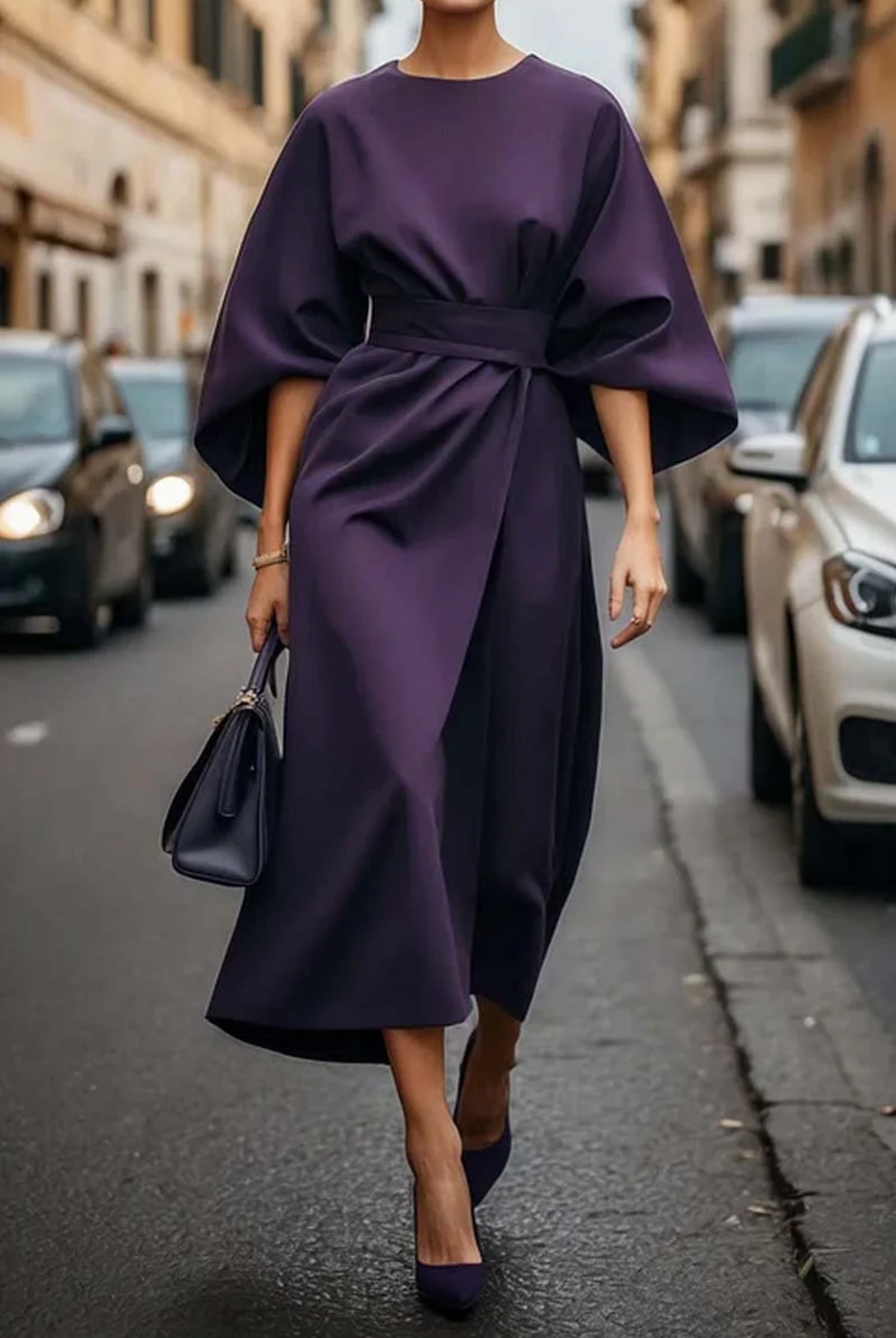 Imogen - Women's Spring Midi Dress with Lantern Sleeves