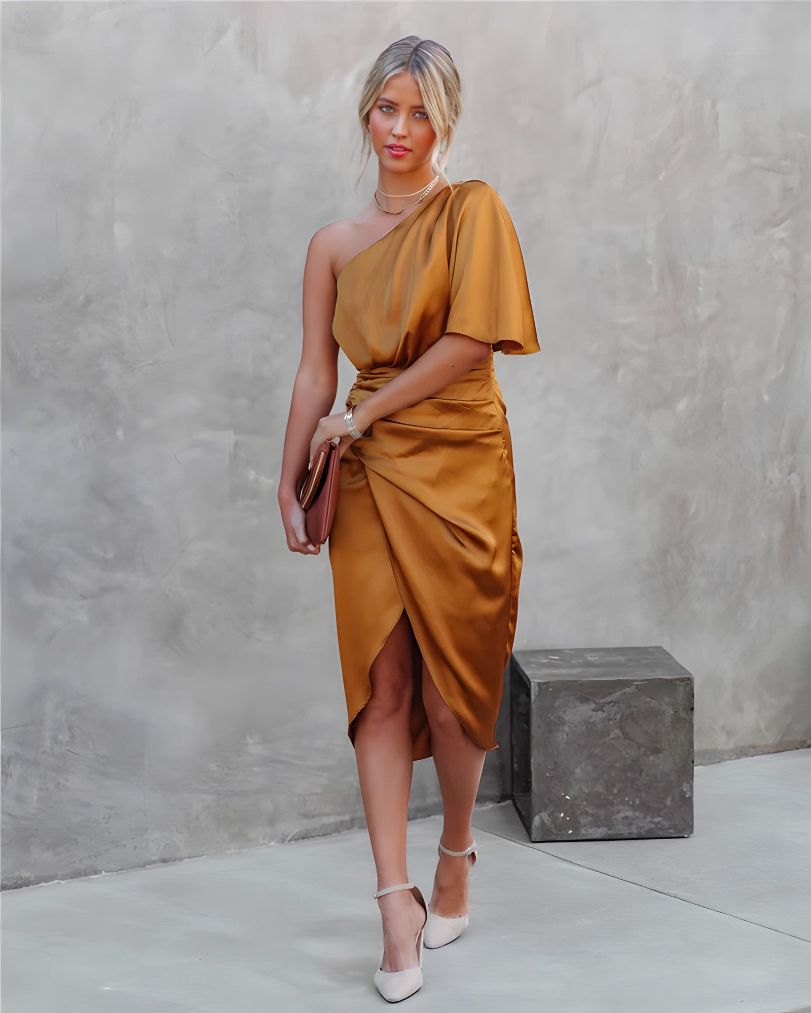 Valerie - Women's Modern Midi Dress with asymmetric Sleeve