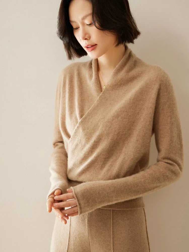 Sandra - Women's Elegant Wrap Sweater with Crossover Design
