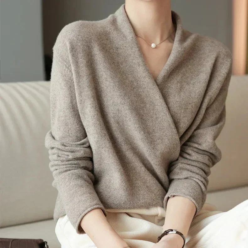 Molly - Women's Spring-Wrap Neckline-Knit Top