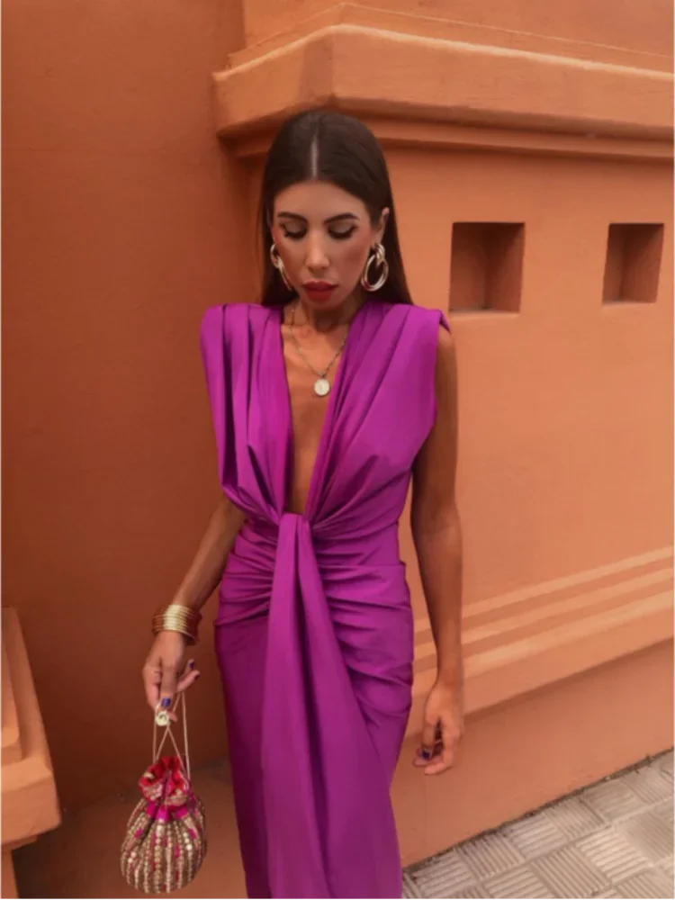 Eva - Women's Dress for Wedding Guests with ruched V-Neck