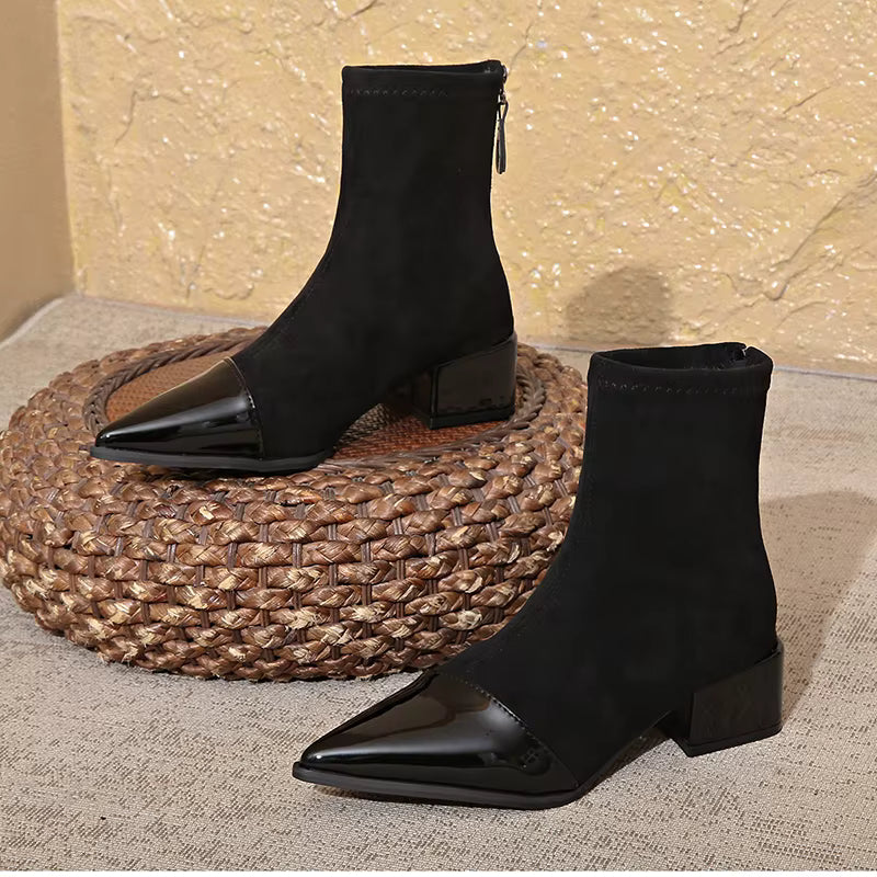 Megan - Women's Spring Ankle Boots with Block Heel