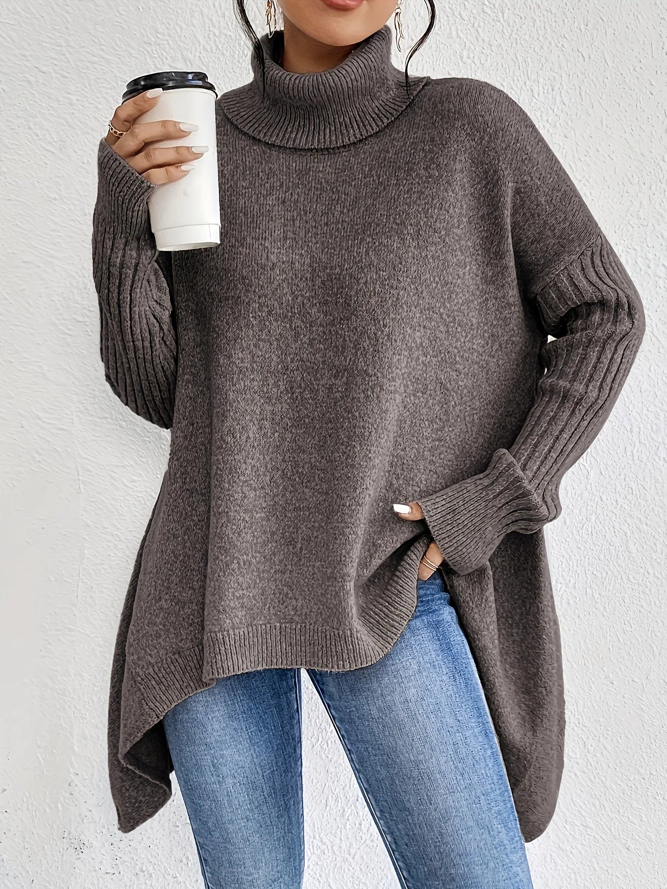 Naomi - Women's Cosy Oversized Spring Sweater with high Collar