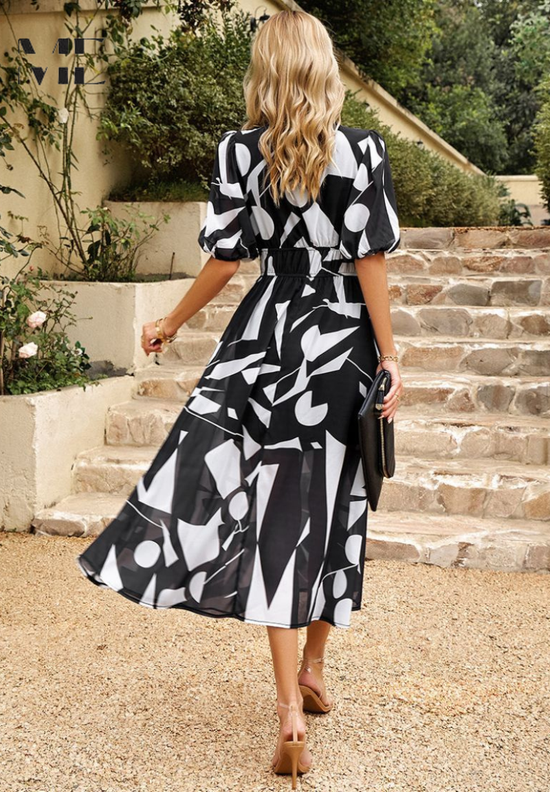 Ruby - Women's Abstrakt Print Wickel Midi Dress