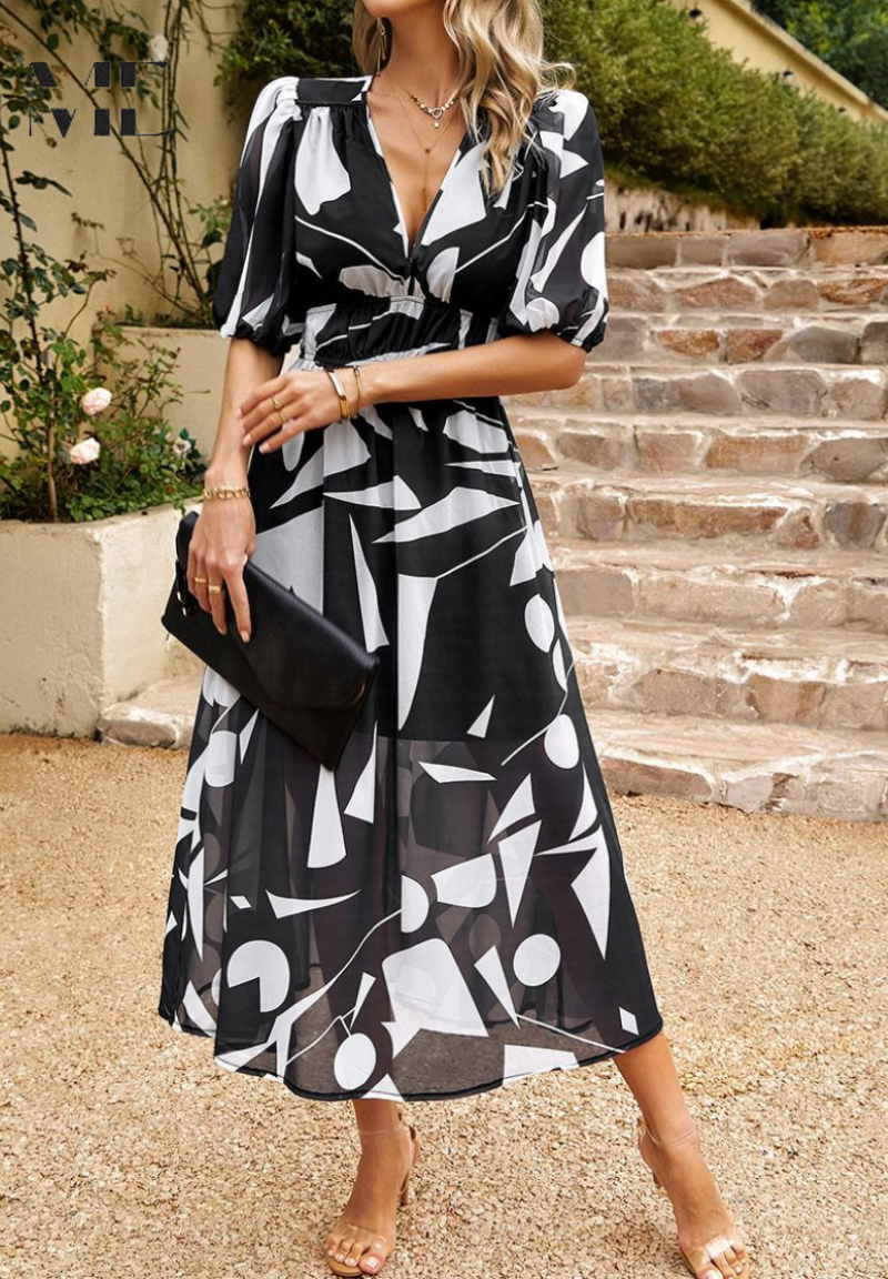 Ruby - Women's Abstrakt Print Wickel Midi Dress